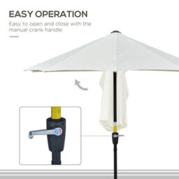 Outsunny 2M Half Garden Parasol Market Umbrella W/ Crank Handle, Cream - thumbnail 5