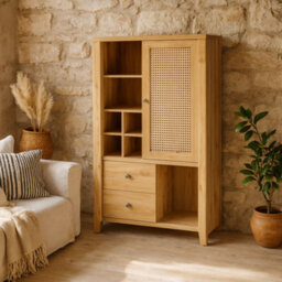 Wyld Haus Monza Natural Oak And Rattan Highboard, 1 Door 2 Drawers, 925 X 420 X 1500mm - thumbnail 2