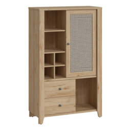 Wyld Haus Monza Natural Oak And Rattan Highboard, 1 Door 2 Drawers, 925 X 420 X 1500mm - thumbnail 3