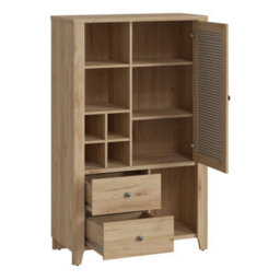 Wyld Haus Monza Natural Oak And Rattan Highboard, 1 Door 2 Drawers, 925 X 420 X 1500mm - thumbnail 4