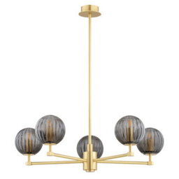 Luminosa Lighting Luminosa Paloma Multi Arm Pendant Ceiling 5 Light Smoky (Fluted), Brushed Brass - thumbnail 2