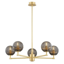 Luminosa Lighting Luminosa Paloma Multi Arm Pendant Ceiling 5 Light Smoky (Fluted), Brushed Brass - thumbnail 1