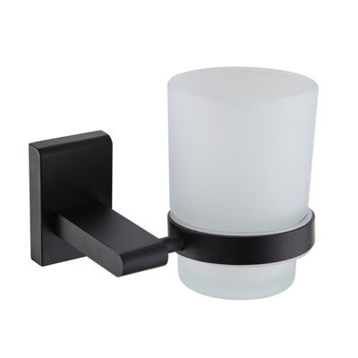 Showerdrape Unity Black Steel & Frosted Glass Wall Mounted Toothbrush Holder - image 1