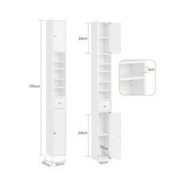 Sobuy Bzr167-Gw, Slim Bathroom Storage Cabinet Tall Freestanding Bathroom Furniture Bathroom Cupboard Column Unit, White - thumbnail 3