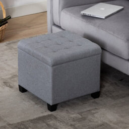 Hnnhome Pouffe Footstool Ottoman Storage Box,45Cm Cube Strong Wooden Frame Linen Seat Chair With Lids For Bedroom(Grey) - thumbnail 6
