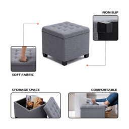 Hnnhome Pouffe Footstool Ottoman Storage Box,45Cm Cube Strong Wooden Frame Linen Seat Chair With Lids For Bedroom(Grey) - thumbnail 2