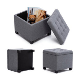 Hnnhome Pouffe Footstool Ottoman Storage Box,45Cm Cube Strong Wooden Frame Linen Seat Chair With Lids For Bedroom(Grey) - thumbnail 4