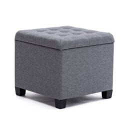Hnnhome Pouffe Footstool Ottoman Storage Box,45Cm Cube Strong Wooden Frame Linen Seat Chair With Lids For Bedroom(Grey)