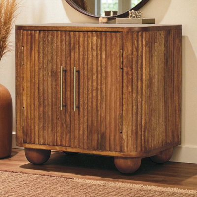 Artisan Furniture Solid Wood Solis Fluted Mini Sideboard, 2 Shelves, Ball Feet, Brown - image 1