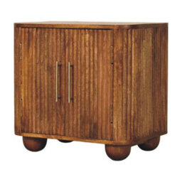 Artisan Furniture Solid Wood Solis Fluted Mini Sideboard, 2 Shelves, Ball Feet, Brown - thumbnail 4
