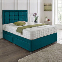 Dining Tables Dallas Matching Headboard Divan Set, 2 Drawer On Same Side With Sprung 1500 Comfort Mattress - Plush Jade - King - thumbnail 1