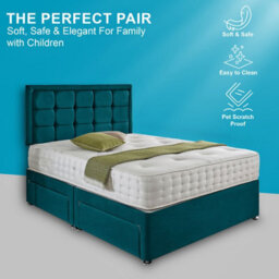 Dining Tables Dallas Matching Headboard Divan Set, 2 Drawer On Same Side With Sprung 1500 Comfort Mattress - Plush Jade - King - thumbnail 2
