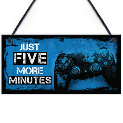 Red Ocean Gaming Sign For Boys Bedroom Door Decorations, Gamer Quotes - Just Five More Minutes - Gaming Wall Art Decor For Gamer - image 1