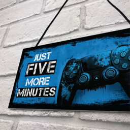 Red Ocean Gaming Sign For Boys Bedroom Door Decorations, Gamer Quotes - Just Five More Minutes - Gaming Wall Art Decor For Gamer - thumbnail 7