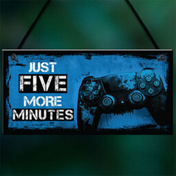 Red Ocean Gaming Sign For Boys Bedroom Door Decorations, Gamer Quotes - Just Five More Minutes - Gaming Wall Art Decor For Gamer - thumbnail 5