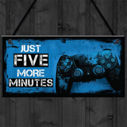 Red Ocean Gaming Sign For Boys Bedroom Door Decorations, Gamer Quotes - Just Five More Minutes - Gaming Wall Art Decor For Gamer - thumbnail 4