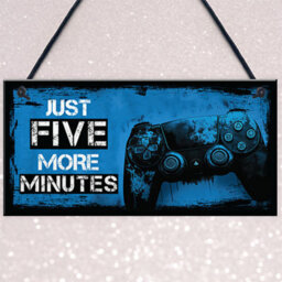 Red Ocean Gaming Sign For Boys Bedroom Door Decorations, Gamer Quotes - Just Five More Minutes - Gaming Wall Art Decor For Gamer - thumbnail 3