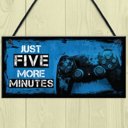 Red Ocean Gaming Sign For Boys Bedroom Door Decorations, Gamer Quotes - Just Five More Minutes - Gaming Wall Art Decor For Gamer - thumbnail 2