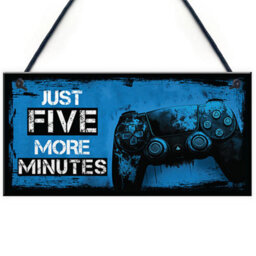 Red Ocean Gaming Sign For Boys Bedroom Door Decorations, Gamer Quotes - Just Five More Minutes - Gaming Wall Art Decor For Gamer - thumbnail 1