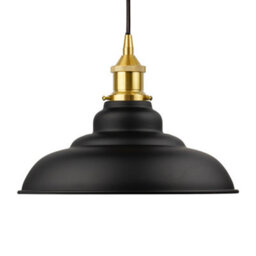 Matt Black St Edmund's Painted Dome Pendant Light With Polished Brass Lamp Holder And Black Round Cable - Se Home - thumbnail 1