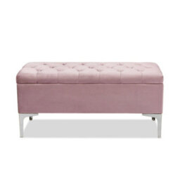 Modena Storage Ottoman Bench, Ottoman Footstool With Legs, 137Cm Plush Velvet Upholstered End Of Bed Bench, Pink - thumbnail 2