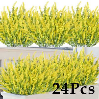 Amorly 24Pcs Yellow Artificial Lavender Flowers Outdoor Uv Resistant Fake Flowers No Fade Faux Plastic Plants Window Box Decorating - image 1