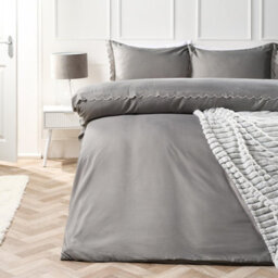 Ohs Scallop Edge Bedding Set Microfibre Duvet Cover With Pillowcase, Grey/silver - Single - thumbnail 1