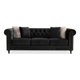 Furniture 48 Wellington Chesterfield Black Velvet 3 Seater Sofa - thumbnail 1