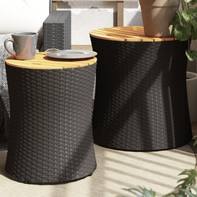 Berkfield Garden Side Tables 2 Pcs With Wooden Top Black Poly Rattan - image 1