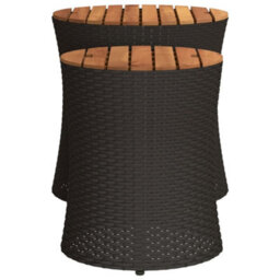 Berkfield Garden Side Tables 2 Pcs With Wooden Top Black Poly Rattan - thumbnail 5