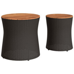 Berkfield Garden Side Tables 2 Pcs With Wooden Top Black Poly Rattan - thumbnail 6
