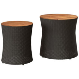Berkfield Garden Side Tables 2 Pcs With Wooden Top Black Poly Rattan - thumbnail 2