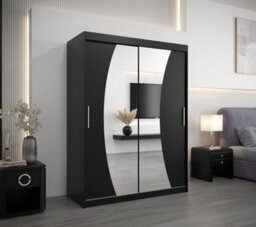 Arte Wave Contemporary 2 Mirrored Sliding Door Wardrobe 5 Shelves 2 Rails Black Matt (H)2000mm (W)1500mm (D)620mm - thumbnail 2
