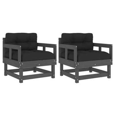 Berkfield Rustic Garden Chairs With Cushions 2 Pcs Grey Solid Wood Pine