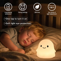 Amorly Halloween Ghost Night Light, 50-Hour Battery & Pat Control, Cute Squishy Lamp For Kids Room Decor, Usb Rechargeable With Timer - thumbnail 4