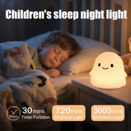 Amorly Halloween Ghost Night Light, 50-Hour Battery & Pat Control, Cute Squishy Lamp For Kids Room Decor, Usb Rechargeable With Timer - thumbnail 2