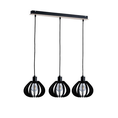 Luminosa Lighting Luminosa Nicoleta Bar Pendant Ceiling Light Black And Natural, 62Cm, 3X E27
