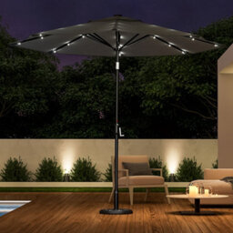 Living And Home 3M Large Garden Solar 24 Led Lights Parasol Outdoor Patio Umbrella Sun Shade Crank Tilt With Vintage Base, Dark Grey - thumbnail 2
