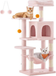 Songmics Kitty Citadel, Cat Fortress For Indoor Felines, Multi-Level Cat Condo With Scratch Posts, Hammock, Jelly Pink - thumbnail 6