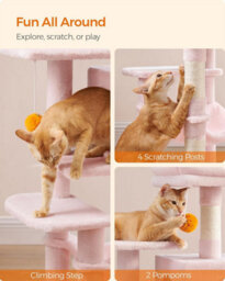Songmics Kitty Citadel, Cat Fortress For Indoor Felines, Multi-Level Cat Condo With Scratch Posts, Hammock, Jelly Pink - thumbnail 5