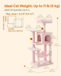Songmics Kitty Citadel, Cat Fortress For Indoor Felines, Multi-Level Cat Condo With Scratch Posts, Hammock, Jelly Pink - thumbnail 2
