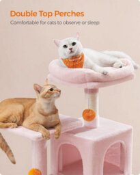 Songmics Kitty Citadel, Cat Fortress For Indoor Felines, Multi-Level Cat Condo With Scratch Posts, Hammock, Jelly Pink - thumbnail 3