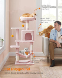 Songmics Kitty Citadel, Cat Fortress For Indoor Felines, Multi-Level Cat Condo With Scratch Posts, Hammock, Jelly Pink - thumbnail 1