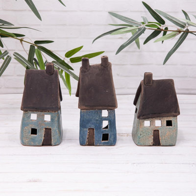 Annibells 3 Blue Ceramic Tea Light Holder Coastal House Village