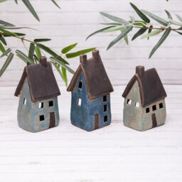 Annibells 3 Blue Ceramic Tea Light Holder Coastal House Village - thumbnail 2