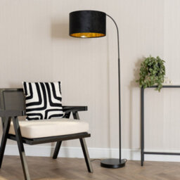 Valuelights Curva Black Arched Floor Lamp With Black Velvet / Gold Inner Shade And Bulb - thumbnail 3