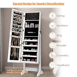 Costway Jewelry Cabinet Free Standing Jewelry Armoire W/ Full-Length Mirror-White - thumbnail 8