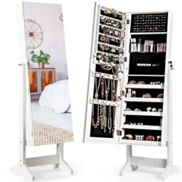 Costway Jewelry Cabinet Free Standing Jewelry Armoire W/ Full-Length Mirror-White - thumbnail 4