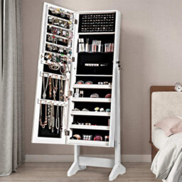 Costway Jewelry Cabinet Free Standing Jewelry Armoire W/ Full-Length Mirror-White - thumbnail 5