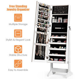 Costway Jewelry Cabinet Free Standing Jewelry Armoire W/ Full-Length Mirror-White - thumbnail 6